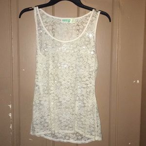 See through floral lace/ sequin tank top